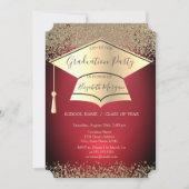 Invitation Bac de diplôme, Diamants d'or noir rouge Graduatio (Devant)