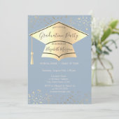 Invitation Bac de diplôme d'or, Étoiles Dusty Blue Graduation (Debout devant)
