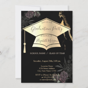 Invitation Bac de diplôme d'or Roses noirs