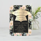 Invitation Bac de diplôme, Fleurs Roses noir Graduation (Debout devant)