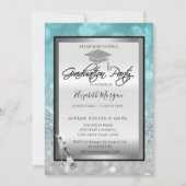 Invitation Bac de diplôme, Verre à vin Bokeh Silver Graduatio (Devant)