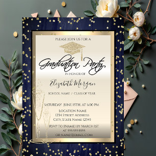 Invitation Bac de graduation chic, Diamants de verre Bleu Gra