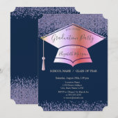 Invitation Bac de graduation, Diamants Marine Bleu (Devant / Derrière)