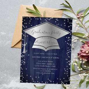 Invitation Bac de graduation en argent, Diamètre Bleu Graduat
