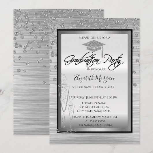 Invitation Bac de graduation en argent, Diamètre en verre Gra (Devant / Derrière)