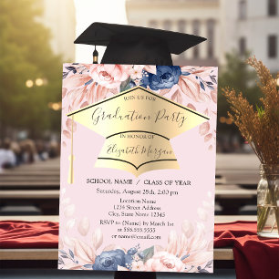 Invitation Bac de graduation, Fleurs Clair Rose Graduation