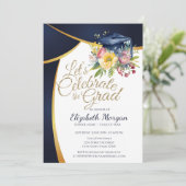 Invitation Bac de graduation florale, Bleu Graduation (Debout devant)