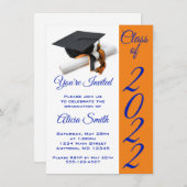Invitation Bac de graduation orange et bleu et Tassel (Devant / Derrière)