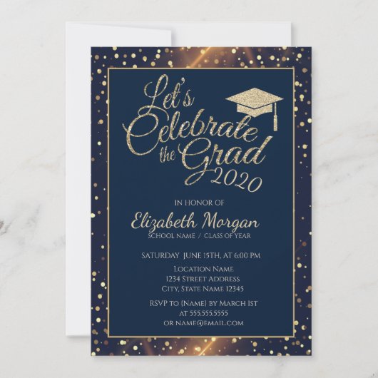 Invitation Bac de graduation Parties scintillant or brillant, (Devant)