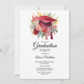 Invitation Bac de graduation rouge Pink Floral Graduation (Devant)