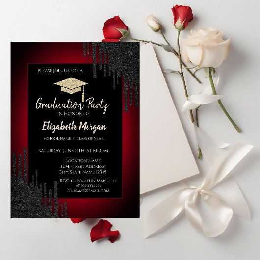 Invitation Bac de parties scintillant, Baies noires rouge fon