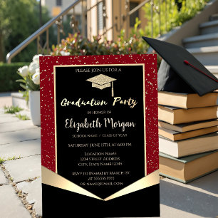 Invitation Bac de parties scintillant, Confetti Red Graduatio