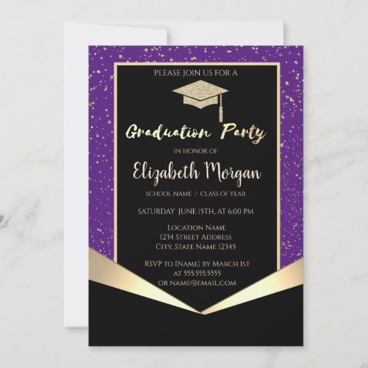 Invitation Bac de parties scintillant, Confetti Violet Gradua (Devant)