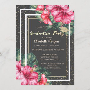 Invitation Bac de parties scintillant, Hibiscus, Confetti Gra