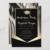 Invitation Bac de parties scintillant, Marbre Noir Confetti (Devant / Derrière)