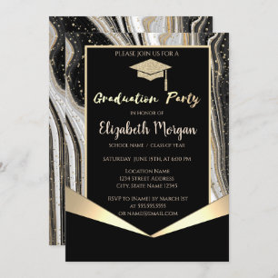 Invitation Bac de parties scintillant, Marbre Noir Confetti