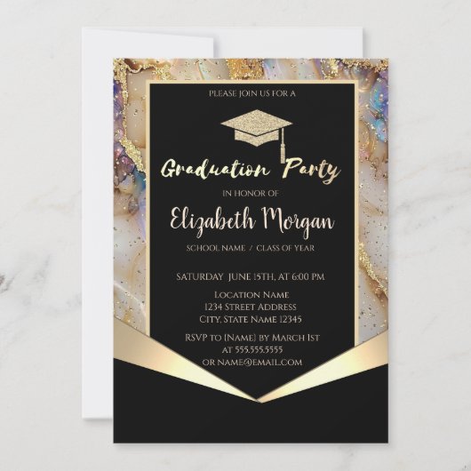 Invitation Bac de parties scintillant, Marbre Perle Confetti (Devant)