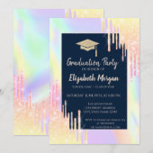 Invitation Bac de parties scintillant, Rose Gold Drives, Bleu (Devant / Derrière)