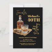 Invitation Bac d'or d'anniversaire Whiskey Bourbon et Cigar (Devant)