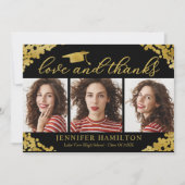 Invitation Bac d'or de diplôme sur l'amour noir et Merci (Devant)