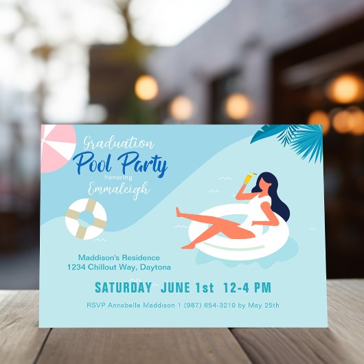 Invitation Baccalauréat en photo simple Pool Party