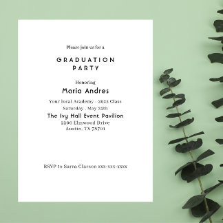 Invitation Baccalauréat en typographie simple et chic