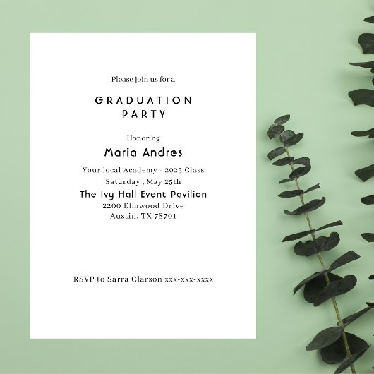 Invitation Baccalauréat en typographie simple et chic
