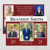 Invitation Baccalauréat Rouge et blanc Trois photos avant (Devant / Derrière)