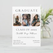 Invitation Baccalauréat simple en trois photos | Blanc (Debout devant)