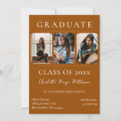 Invitation Baccalauréat simple en trois photos | Orange brûlé (Devant)