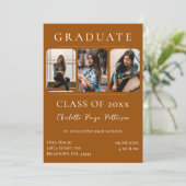 Invitation Baccalauréat simple en trois photos | Orange brûlé (Debout devant)