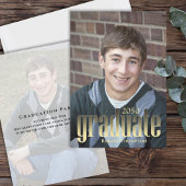 Invitation Baccalauréat simple photo Typographie noir et or