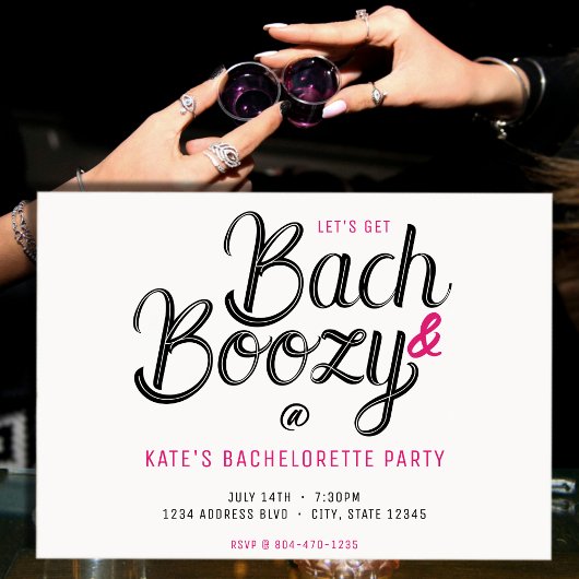 Invitation Bach & Bozy White & Pink Bachelorette Party