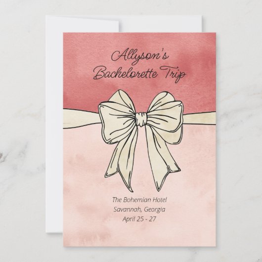 Invitation Bach de code QR moderne rose et crème Bow (Devant)