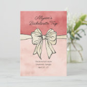 Invitation Bach de code QR moderne rose et crème Bow (Debout devant)