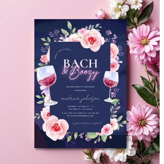 Invitation Bach et Boozy Neon & Fleurs Florales Rose Enterrem