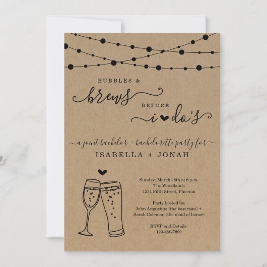 Invitation Bachelor & Bachelorette Party Bubbles & Brew (Devant)