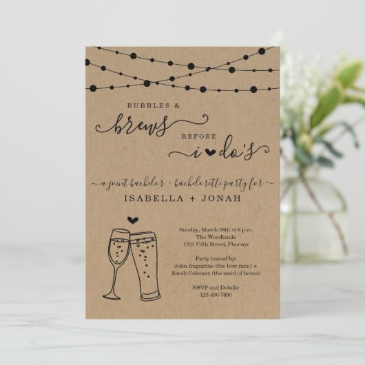 Invitation Bachelor & Bachelorette Party Bubbles & Brew (Debout devant)