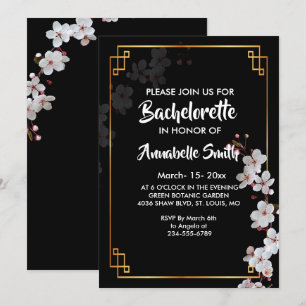 Invitation Bachelor blanc cerisier & doré Frame