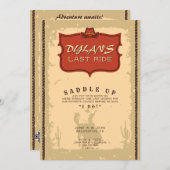 Invitation Bachelor Dernier Ride Western Cowboy Texas Adventu (Devant / Derrière)