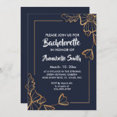 Invitation Bachelor fleuri or et marine (Devant / Derrière)