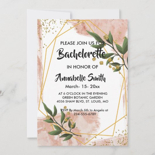 Invitation Bachelor moderne Gold Frame Ivory Green Floral (Devant)