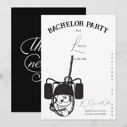 Invitation Bachelor noir et blanc de bière amusante Invitatio (Devant / Derrière)