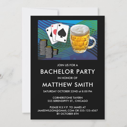 Invitation Bachelor Party Bière Poker Jeu (Devant)
