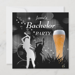 Invitation Bachelor Party Black Gold White Beer Glass Girls