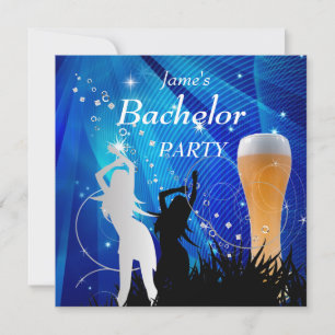 Invitation Bachelor Party Bleu Or Blanc Bière Verre Filles
