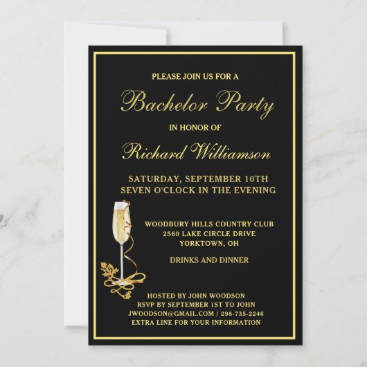 Invitation Bachelor Party Classic Black Gold (Devant)