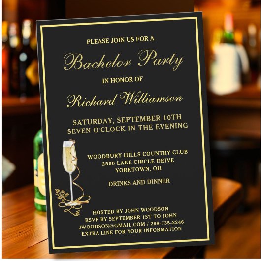 Invitation Bachelor Party Classic Black Gold