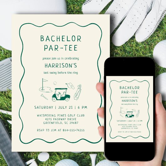 Invitation Bachelor Party Golf Theme Minimal Green