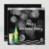 Invitation Bachelor Party Mens Boissons Noir Et Blanc Argent (Devant / Derrière)